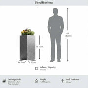 75cm Zinc Galvanised Silver & Black Textured Tall Square Planter